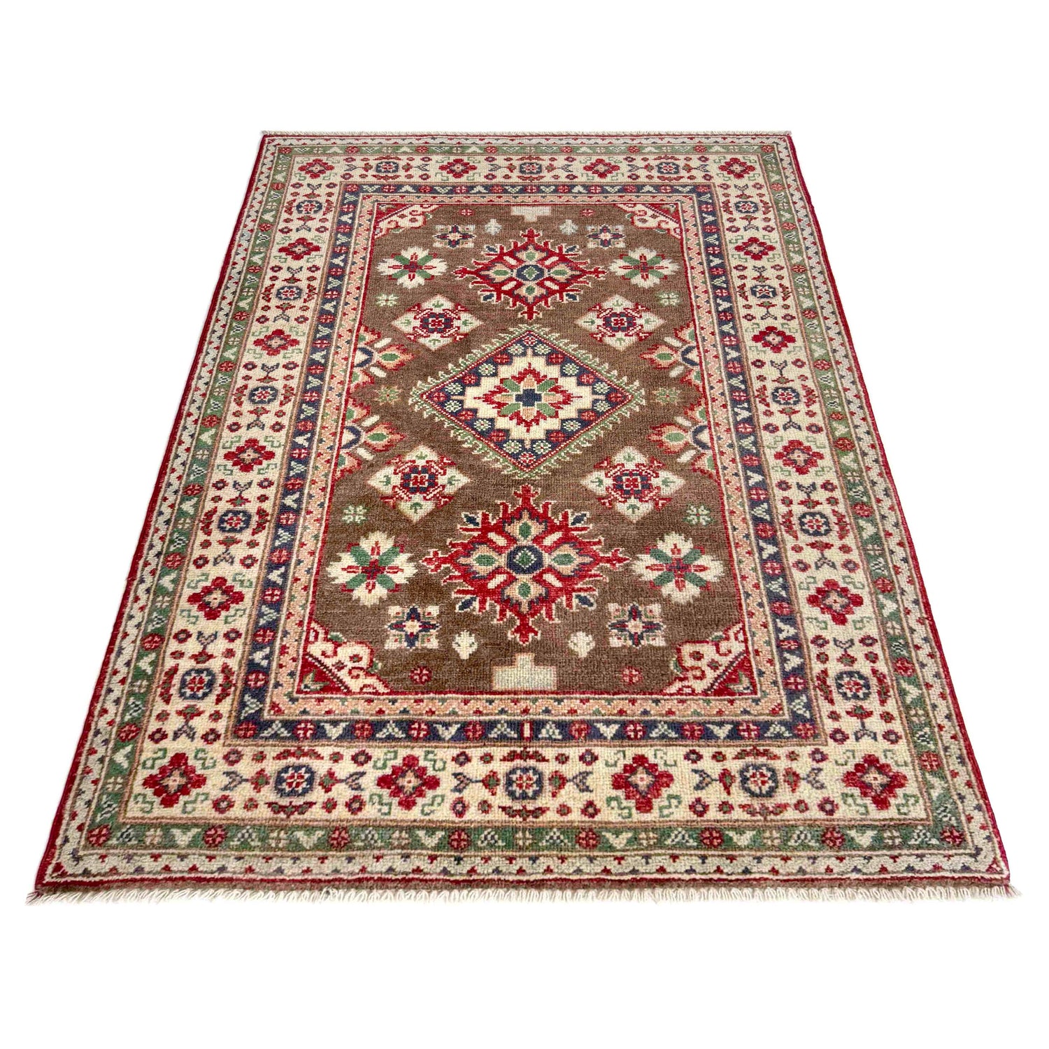 Kazak Rug Handmade Brown Medallion 3x5 ft