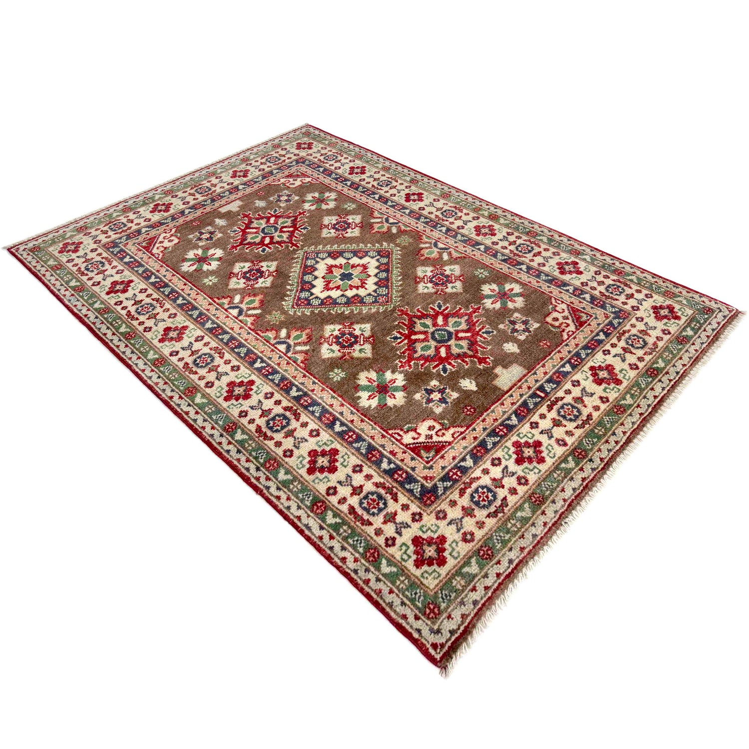 Kazak Rug Handmade Brown Medallion 3x5 ft