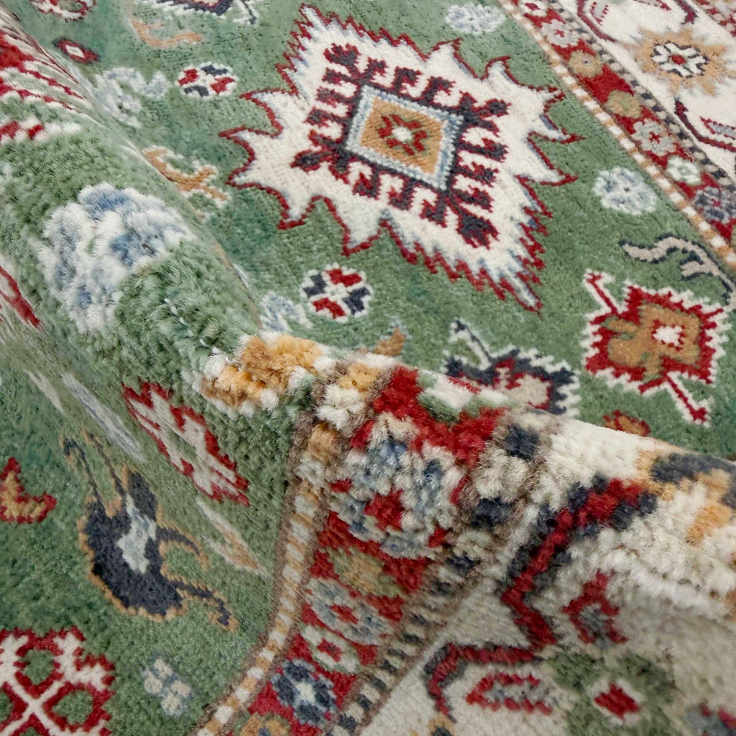 Kazak Rug Handmade Green Medallion 3x5 ft