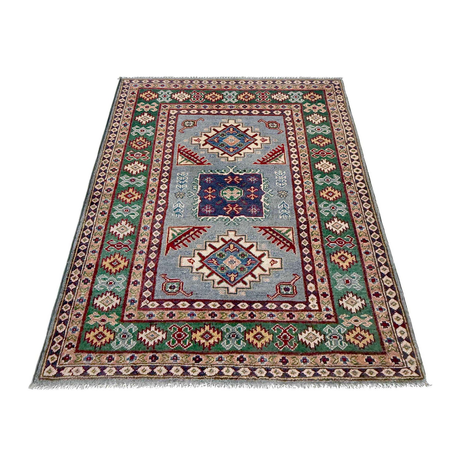 Kazak Rug Handmade Gray Medallion 3x5 ft