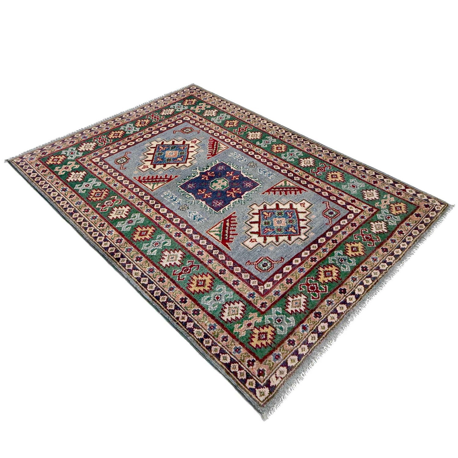 Kazak Rug Handmade Gray Medallion 3x5 ft