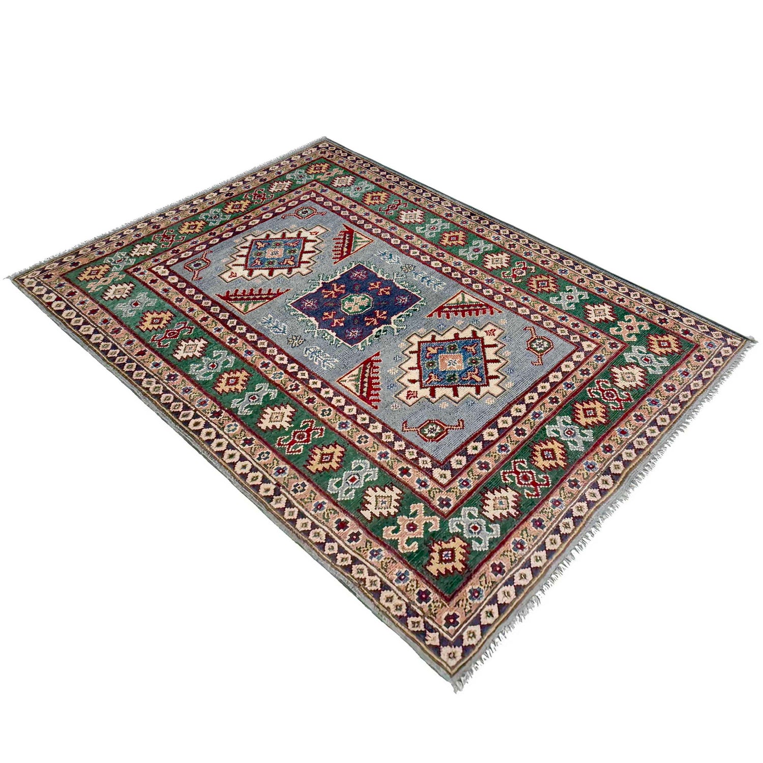 Kazak Rug Handmade Gray Medallion 3x5 ft