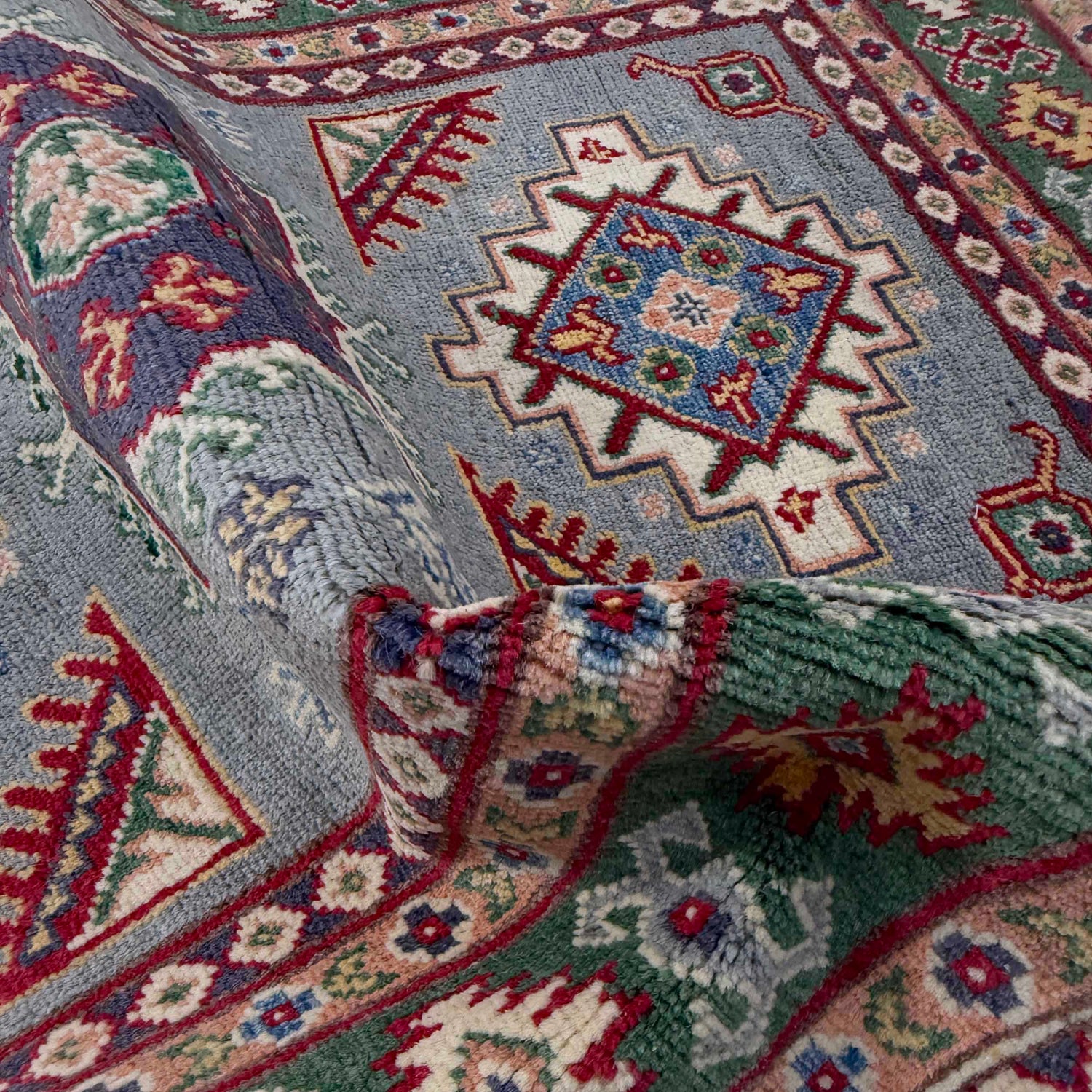 Kazak Rug Handmade Gray Medallion 3x5 ft