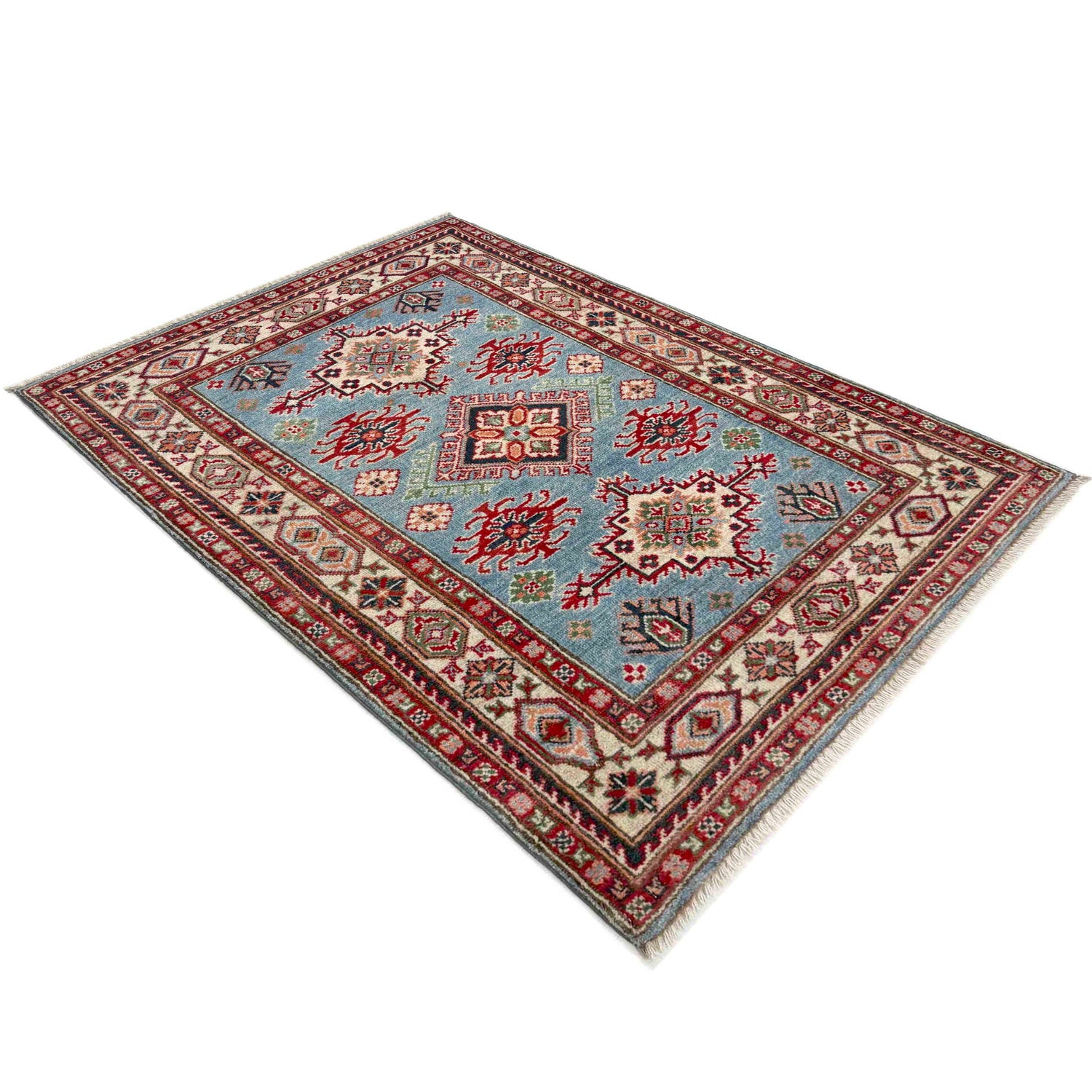 Kazak Rug Handmade Blue Medallion 3x5 ft