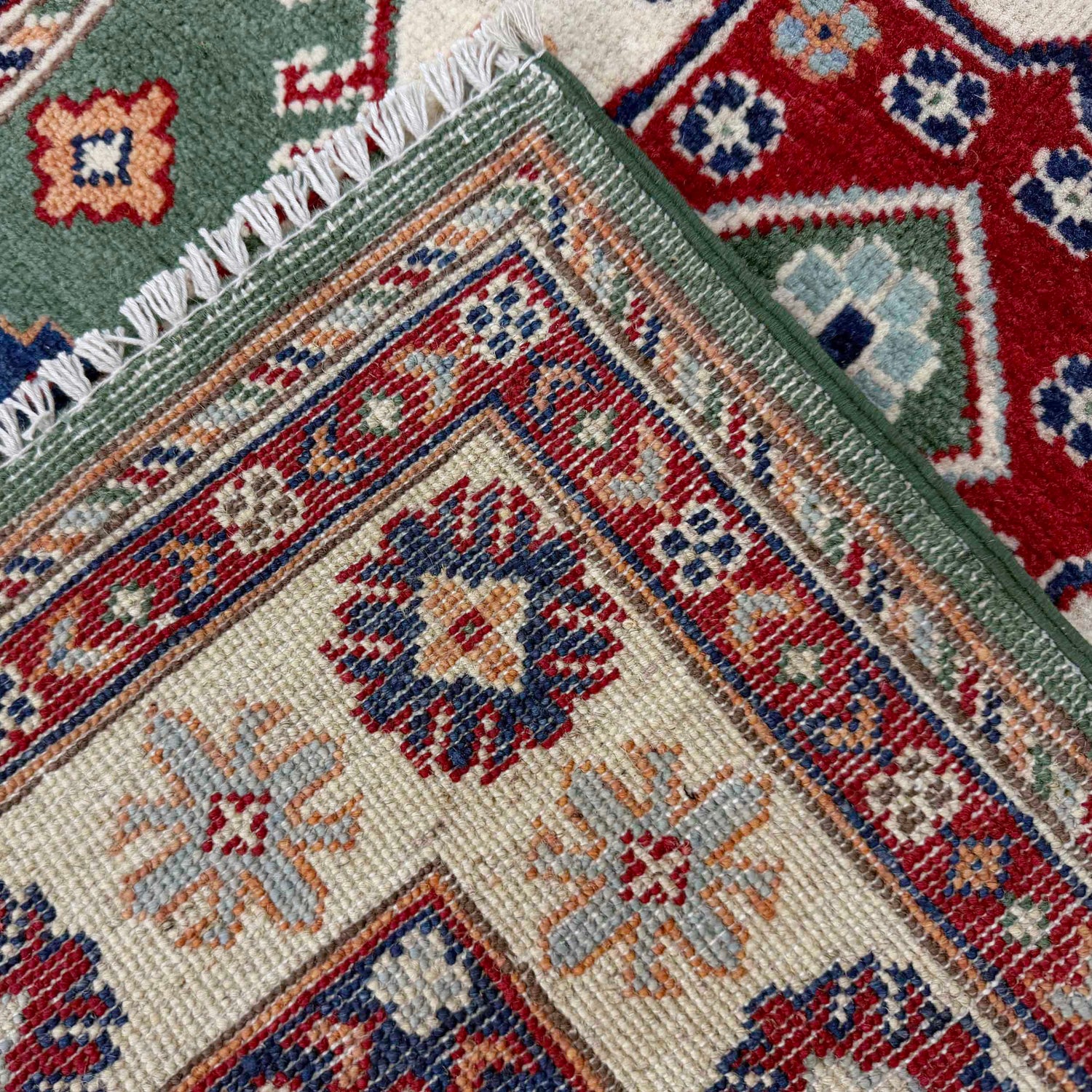 Kazak Rug Handmade Green Medallion 3x5 ft