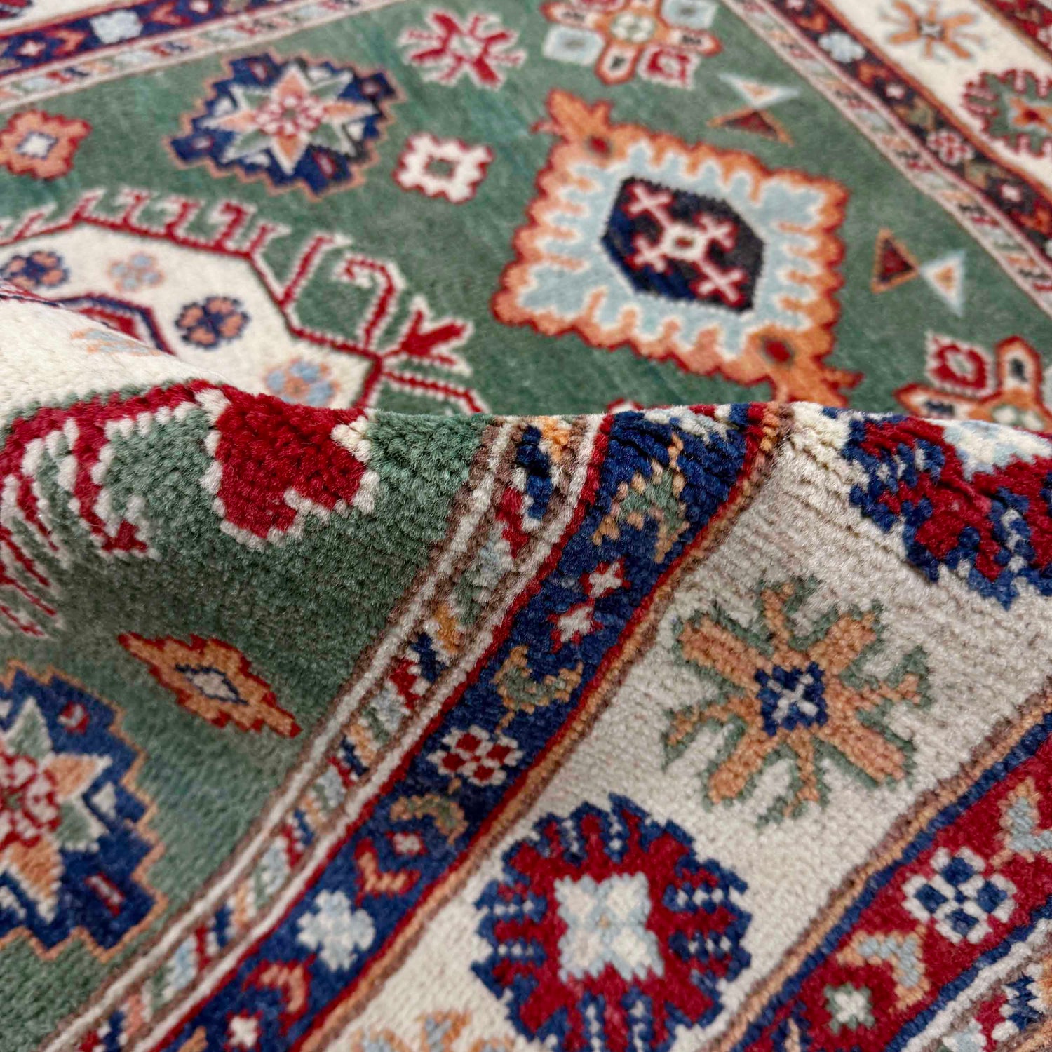 Kazak Rug Handmade Green Medallion 3x5 ft