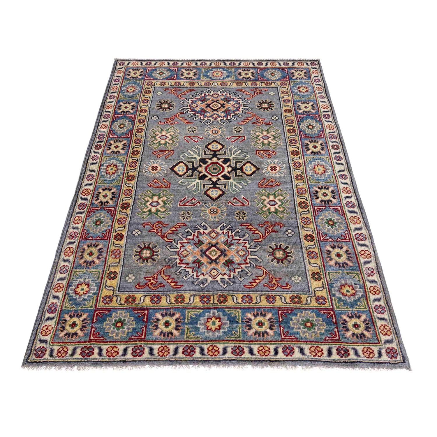 Kazak Rug Handmade Gray Medallion 3x5 ft