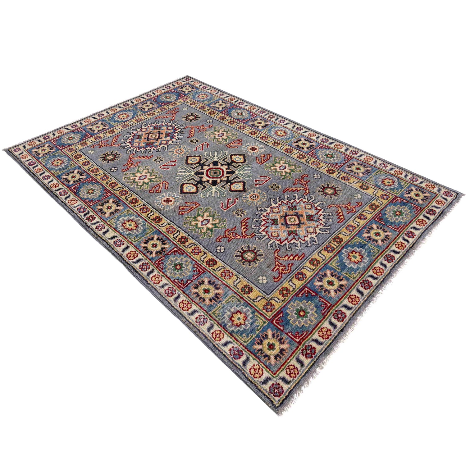 Kazak Rug Handmade Gray Medallion 3x5 ft