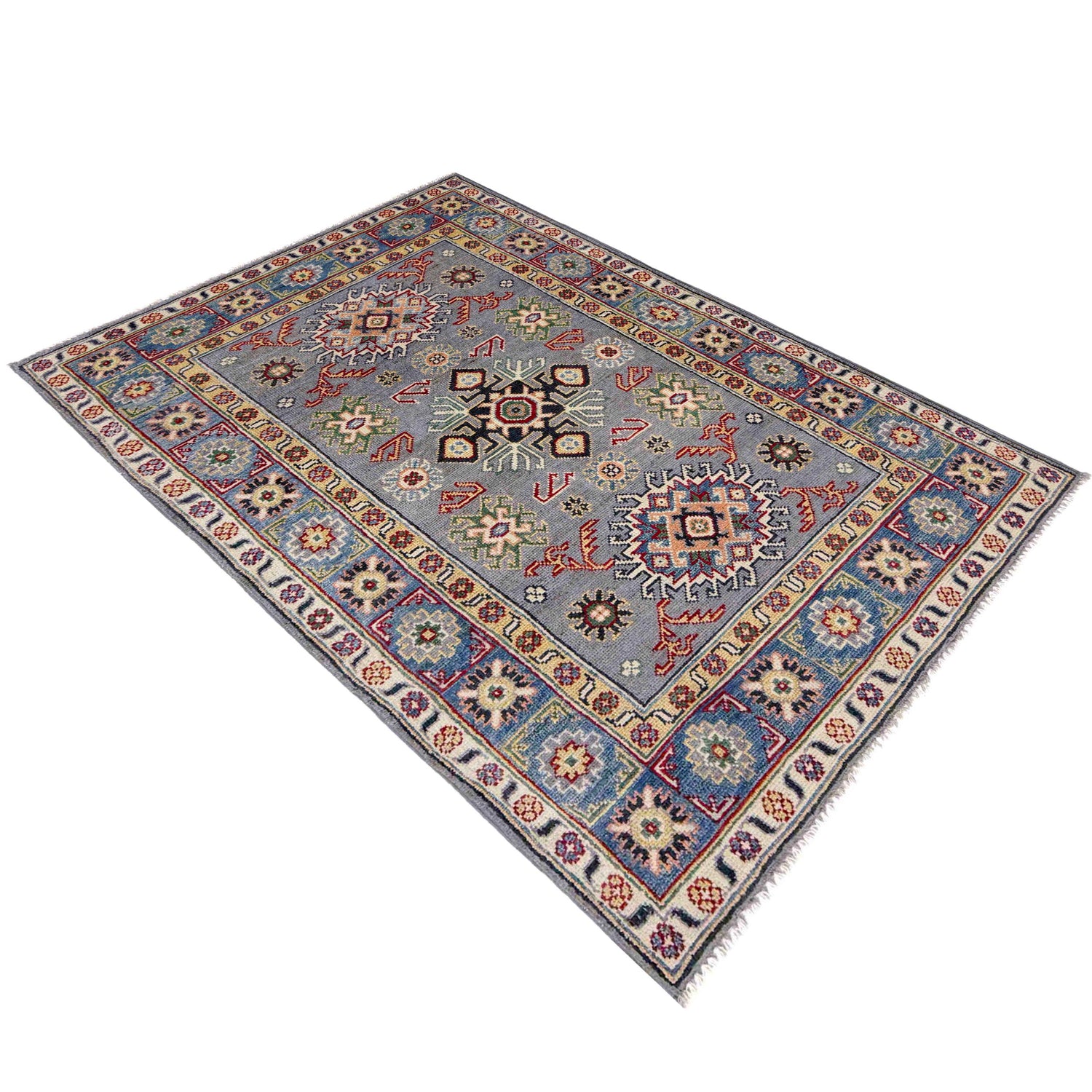 Kazak Rug Handmade Gray Medallion 3x5 ft