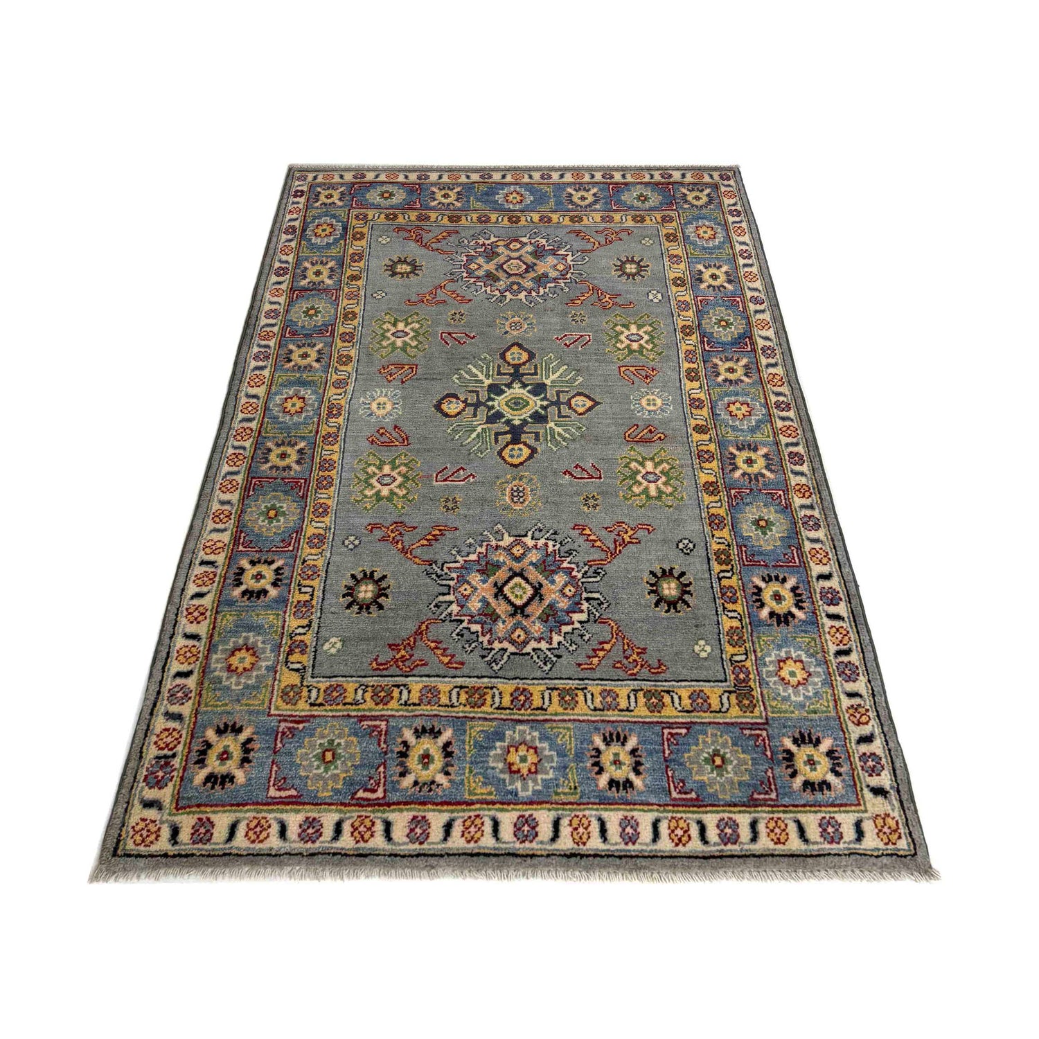 Kazak Rug Handmade Gray Medallion 3x5 ft