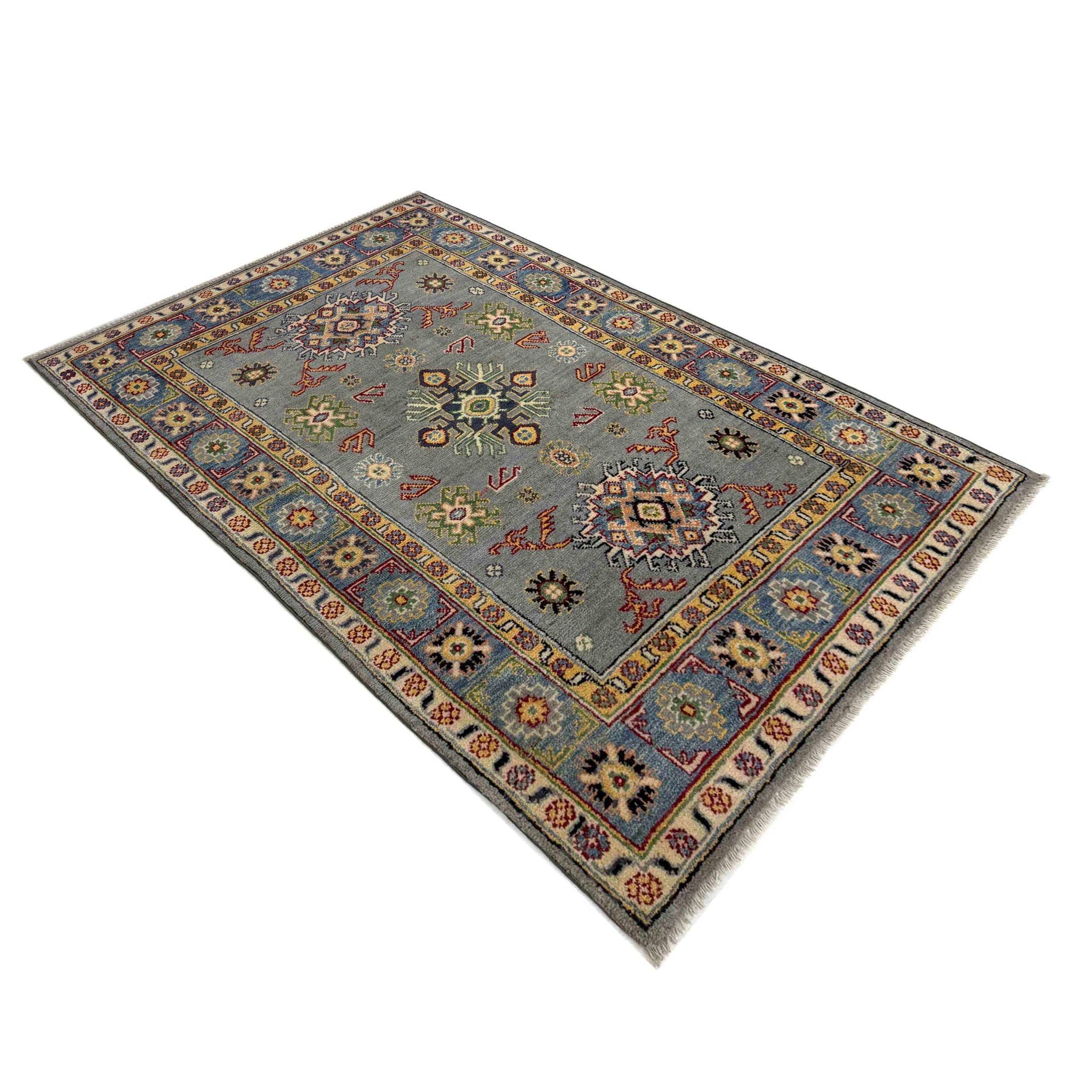 Kazak Rug Handmade Gray Medallion 3x5 ft