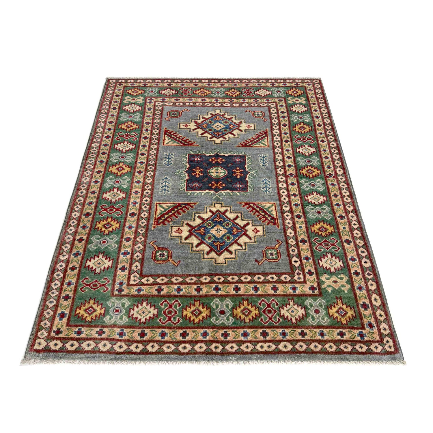 Kazak Rug Handmade Gray Medallion 3x5 ft