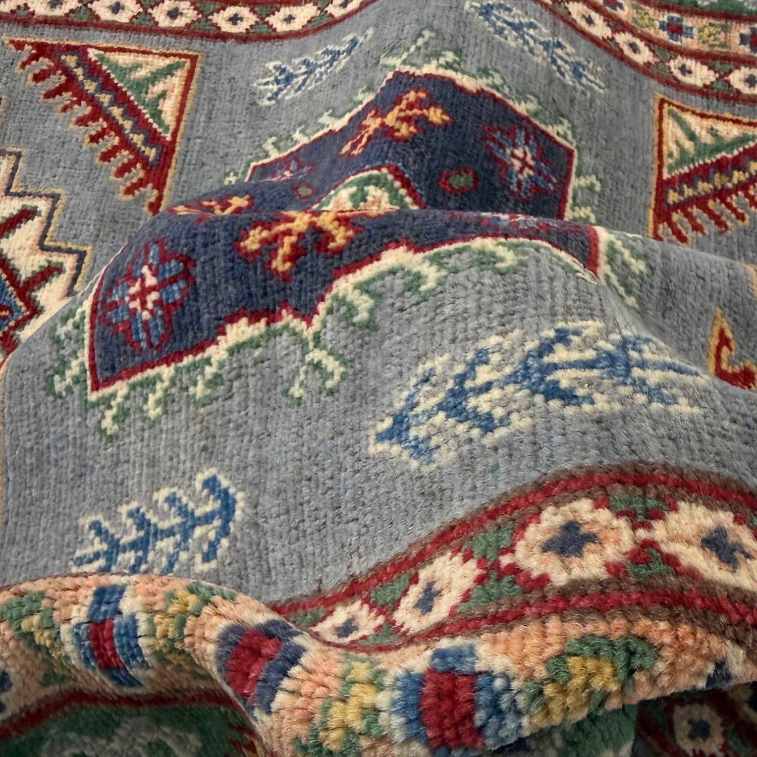 Kazak Rug Handmade Gray Medallion 3x5 ft