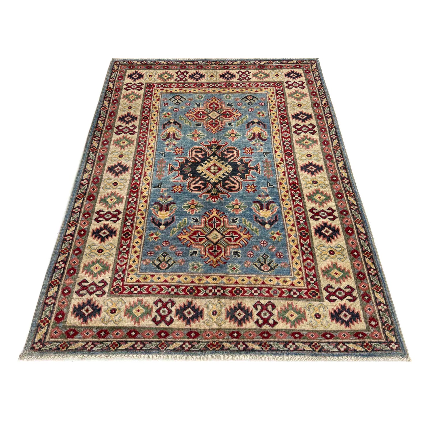 Kazak Rug Handmade Blue Medallion 3x5 ft
