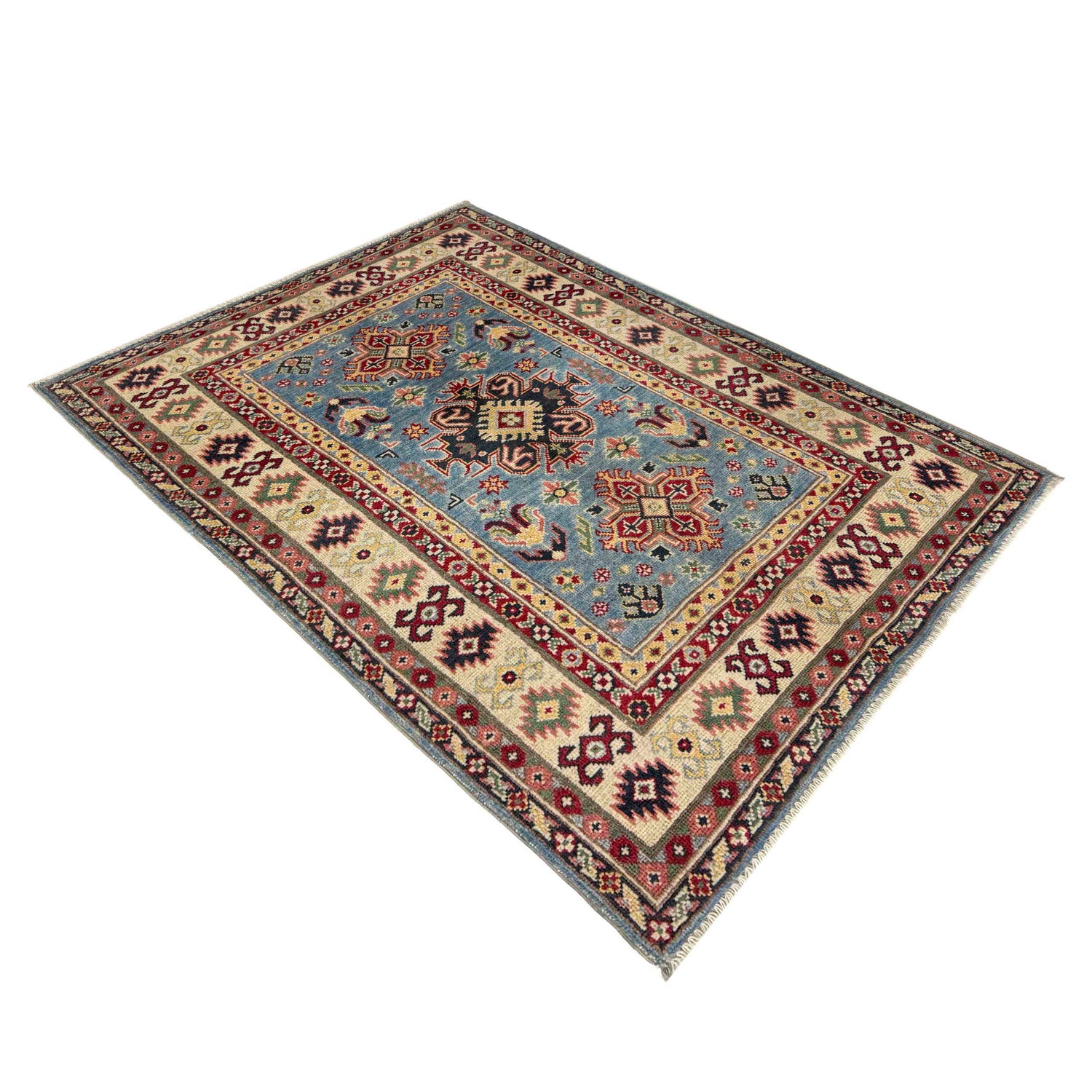 Kazak Rug Handmade Blue Medallion 3x5 ft