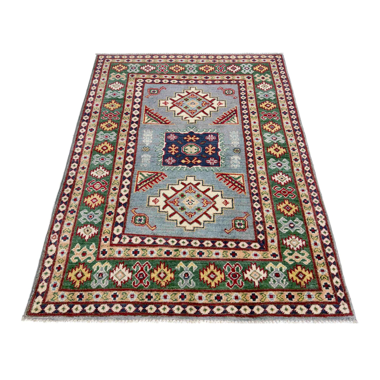 Kazak Rug Handmade Gray Medallion 3x5 ft