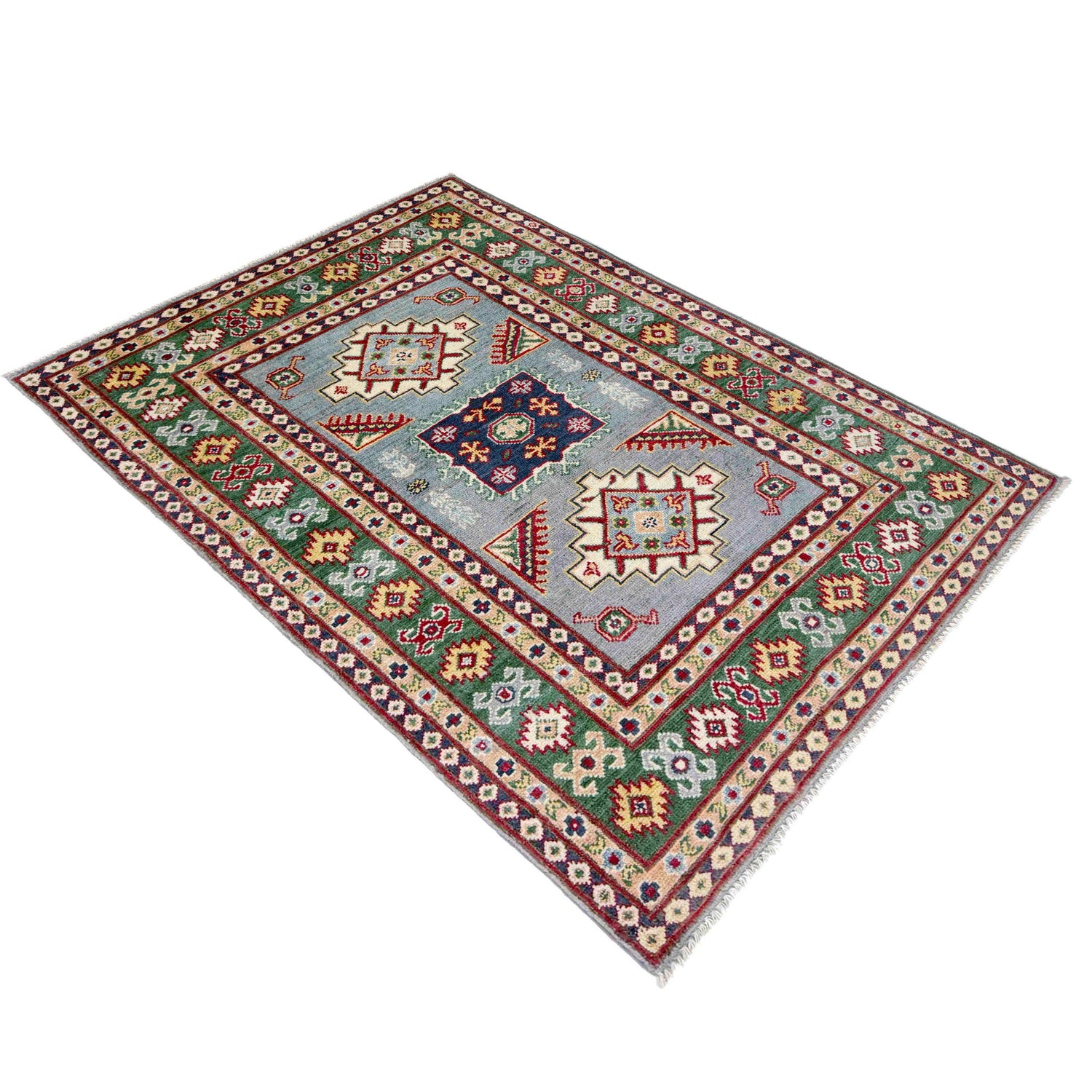 Kazak Rug Handmade Gray Medallion 3x5 ft