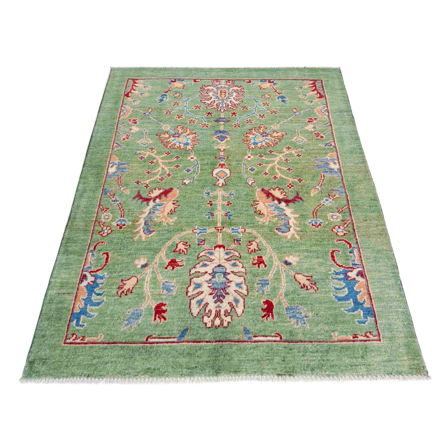 Sultani Area Rug Handmade Green Floral 3x5 ft