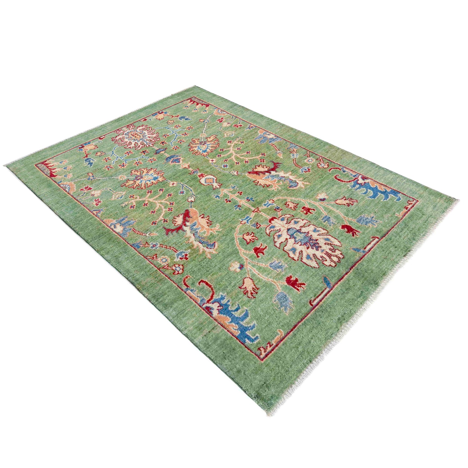 Sultani Area Rug Handmade Green Floral 3x5 ft