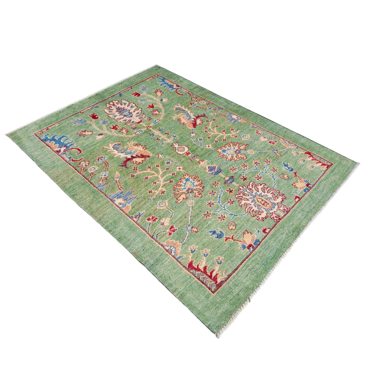 Sultani Area Rug Handmade Green Floral 3x5 ft