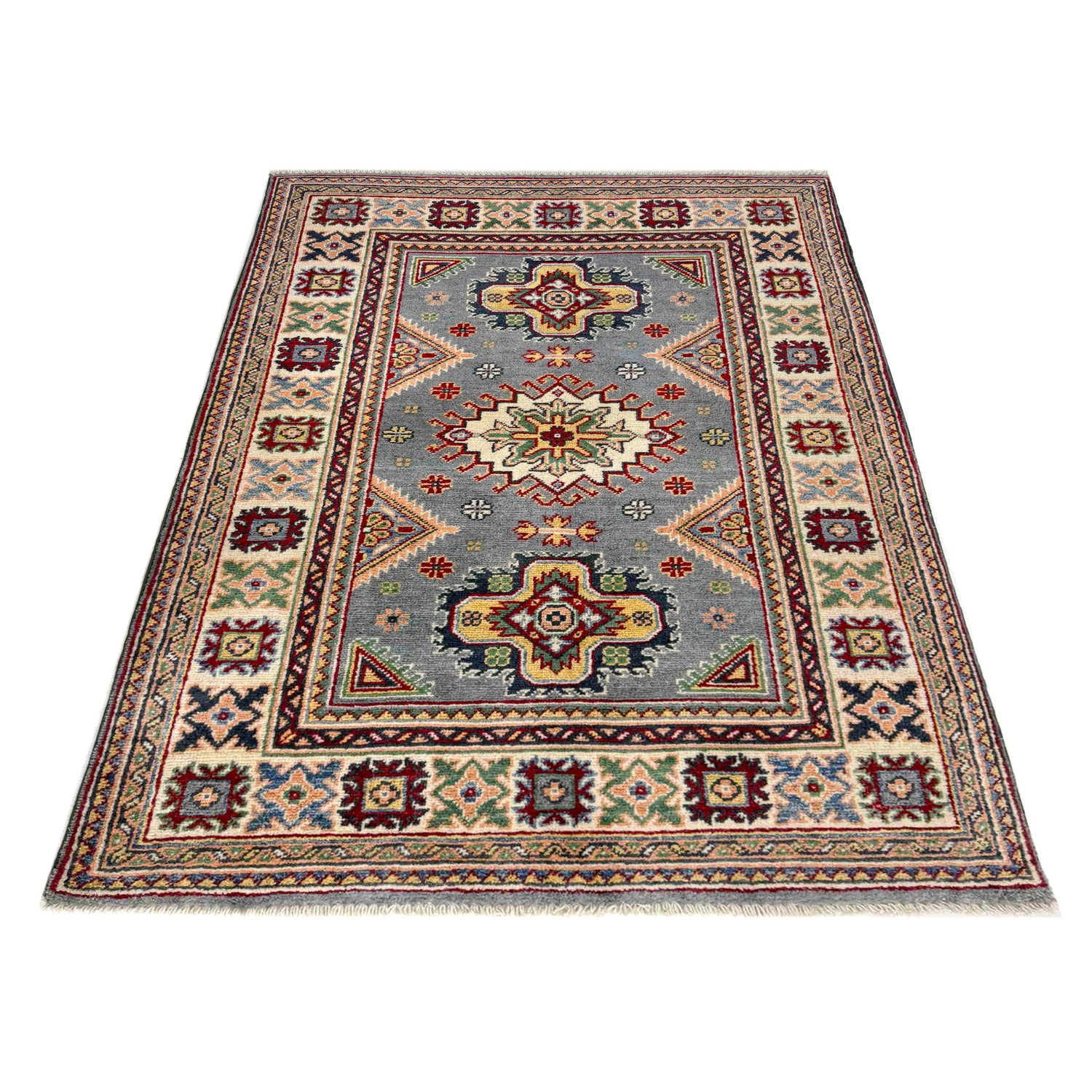 Kazak Rug Handmade Blue Medallion 3x5 ft