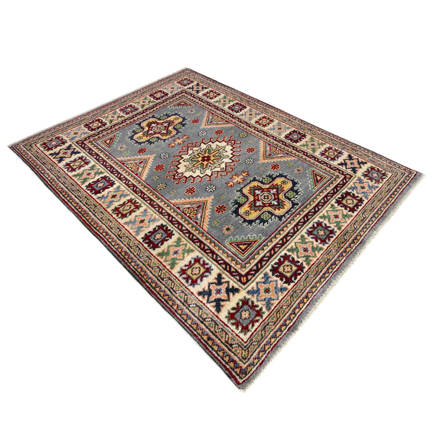 Kazak Rug Handmade Blue Medallion 3x5 ft