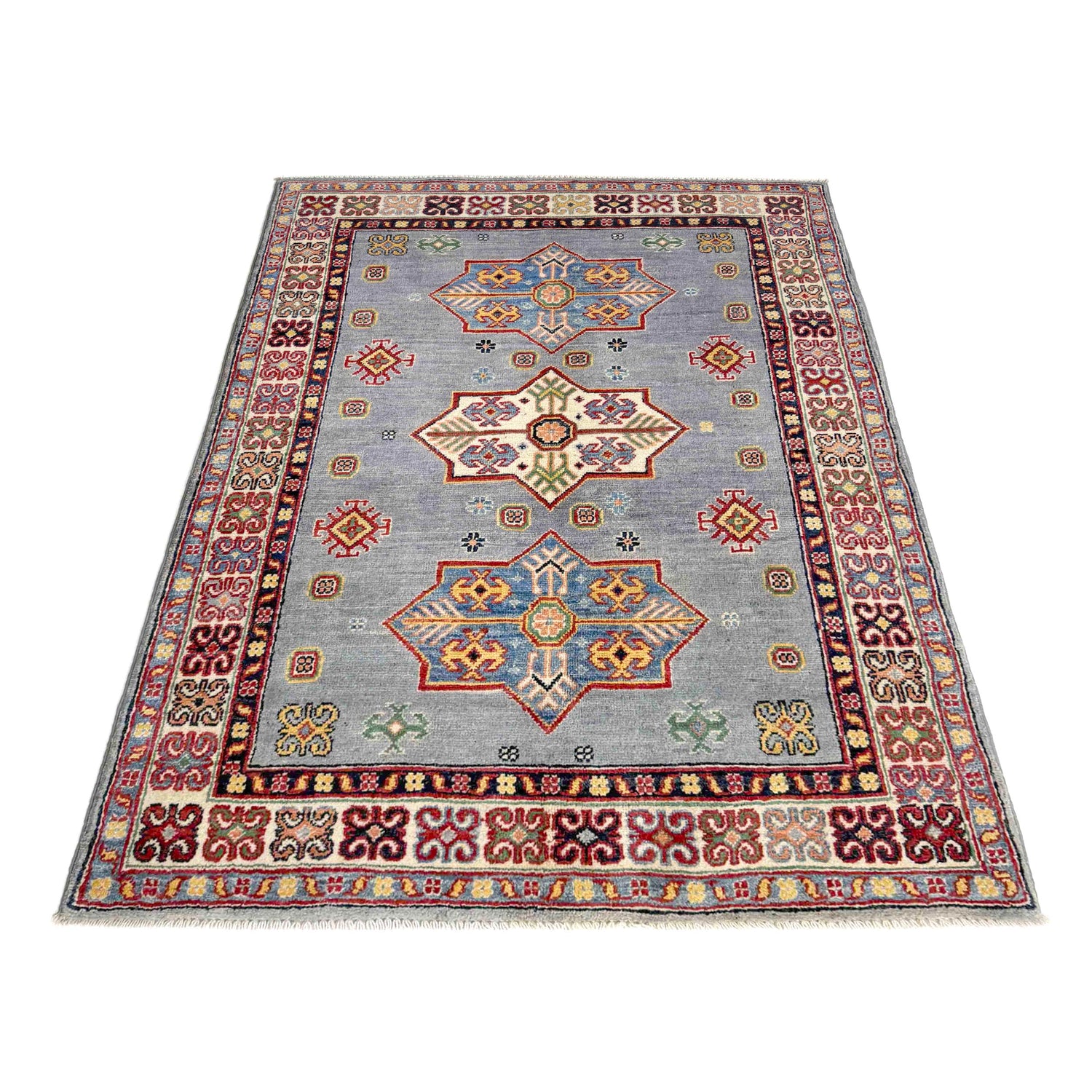 Kazak Rug Handmade Blue Medallion 3x5 ft