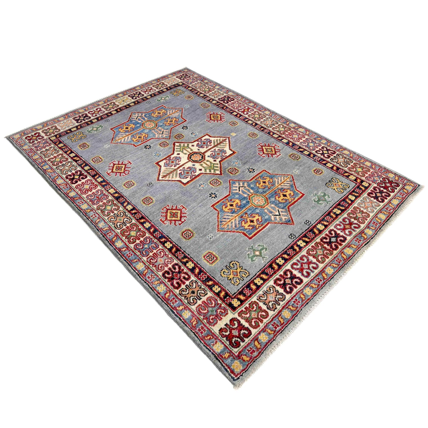 Kazak Rug Handmade Blue Medallion 3x5 ft