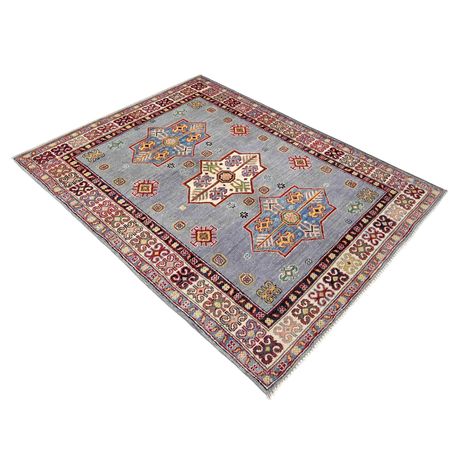 Kazak Rug Handmade Blue Medallion 3x5 ft