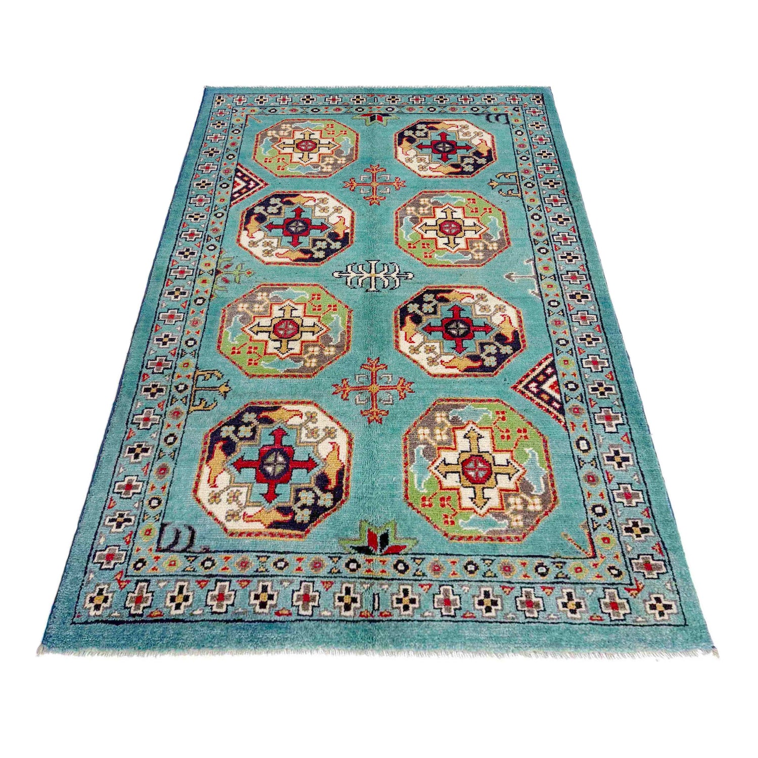 Waziri Area Rug Handmade Blue Medallion 3x5 ft