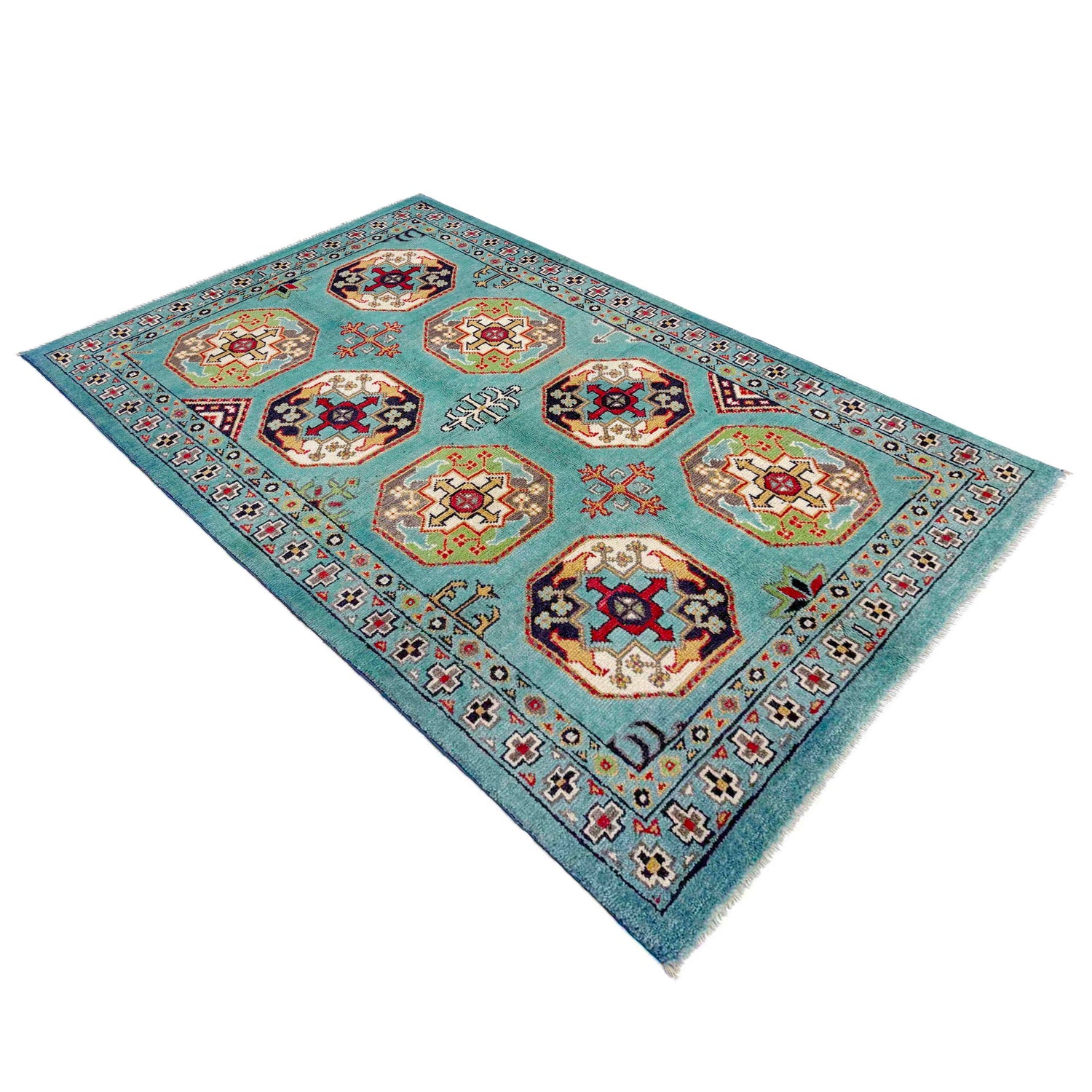 Waziri Area Rug Handmade Blue Medallion 3x5 ft