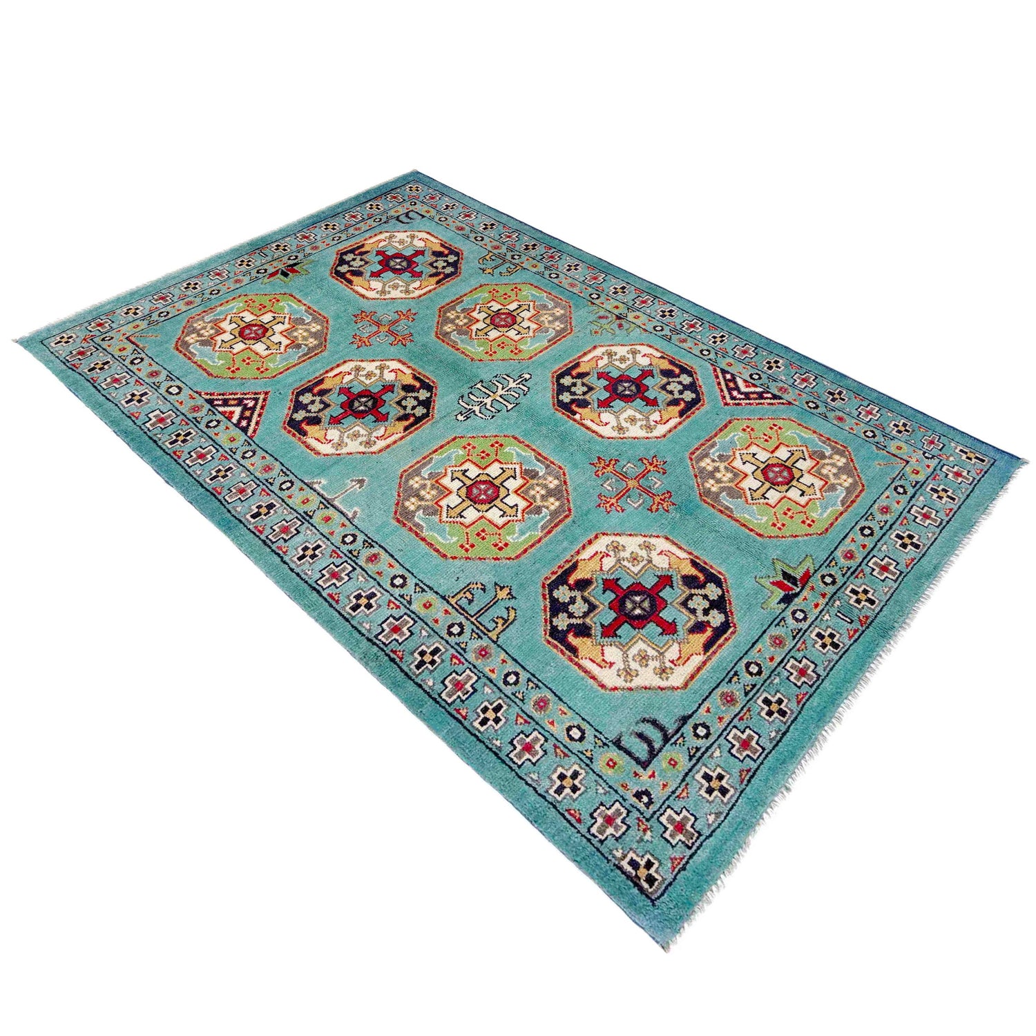 Waziri Area Rug Handmade Blue Medallion 3x5 ft