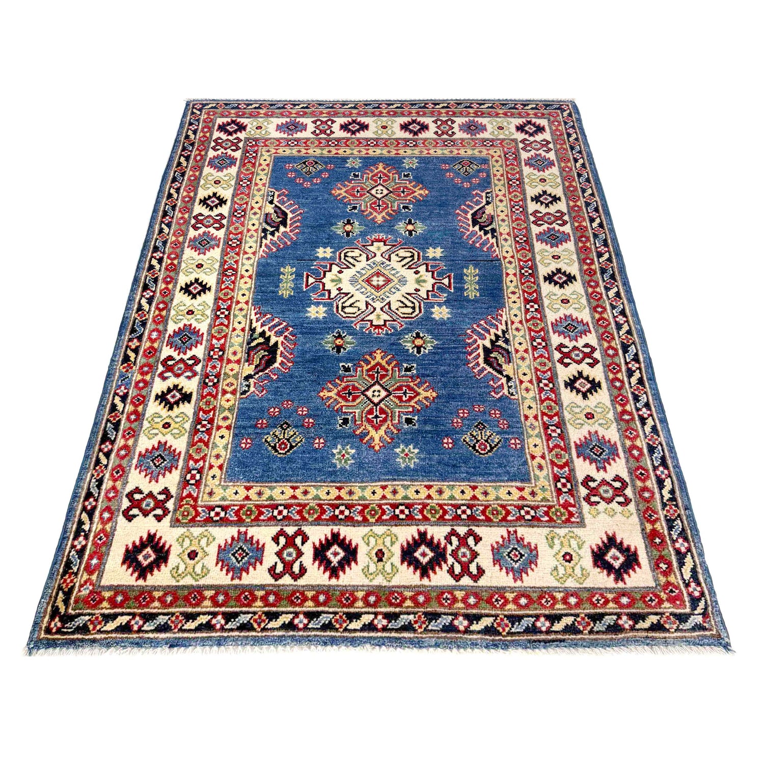 Kazak Rug Handmade Blue Medallion 3x5 ft
