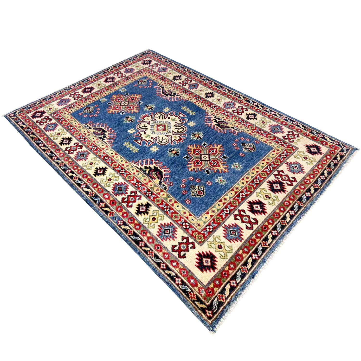 Kazak Rug Handmade Blue Medallion 3x5 ft