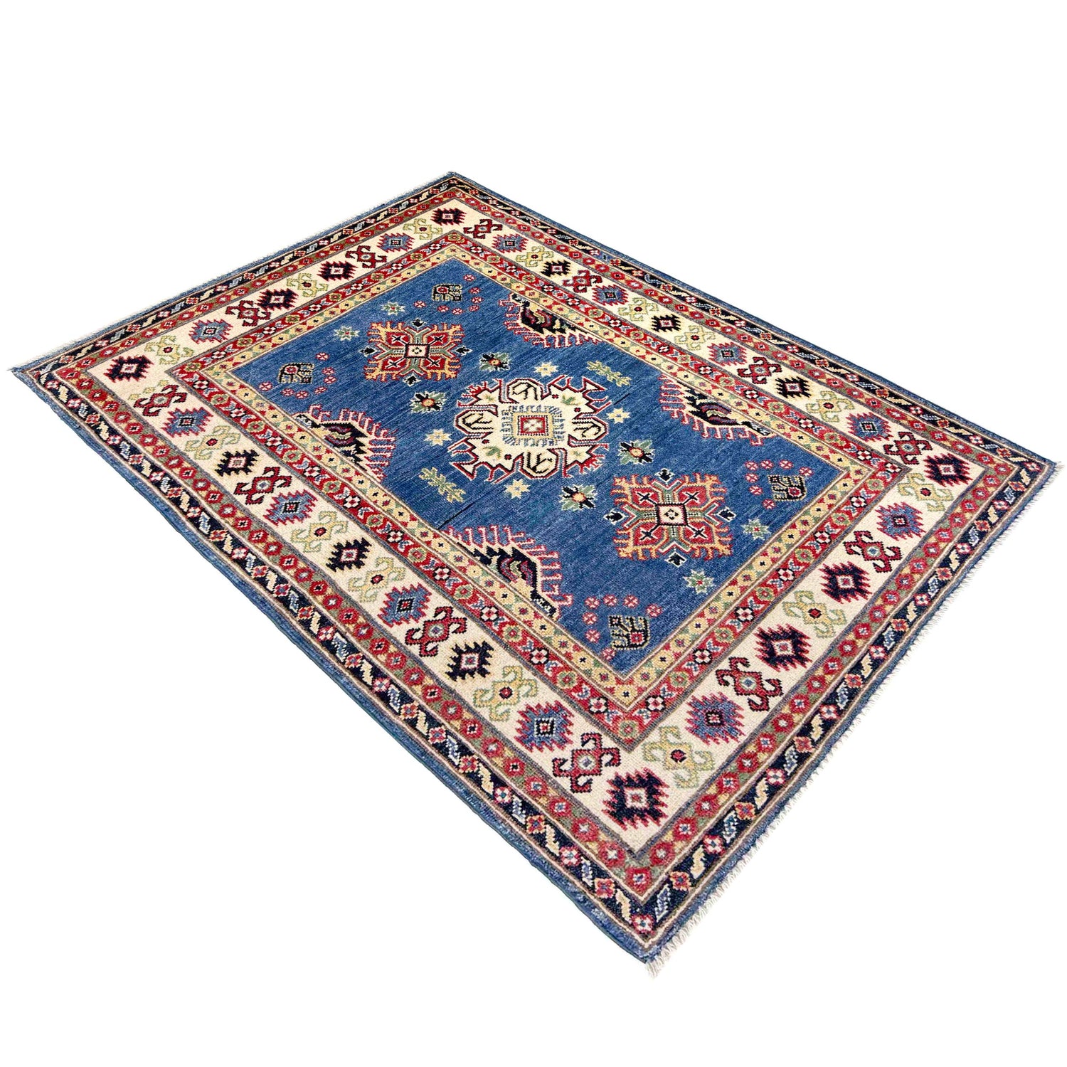 Kazak Rug Handmade Blue Medallion 3x5 ft