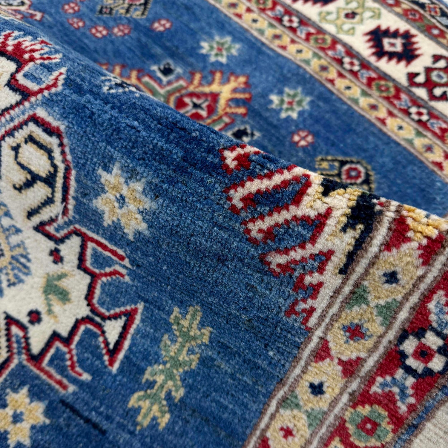Kazak Rug Handmade Blue Medallion 3x5 ft