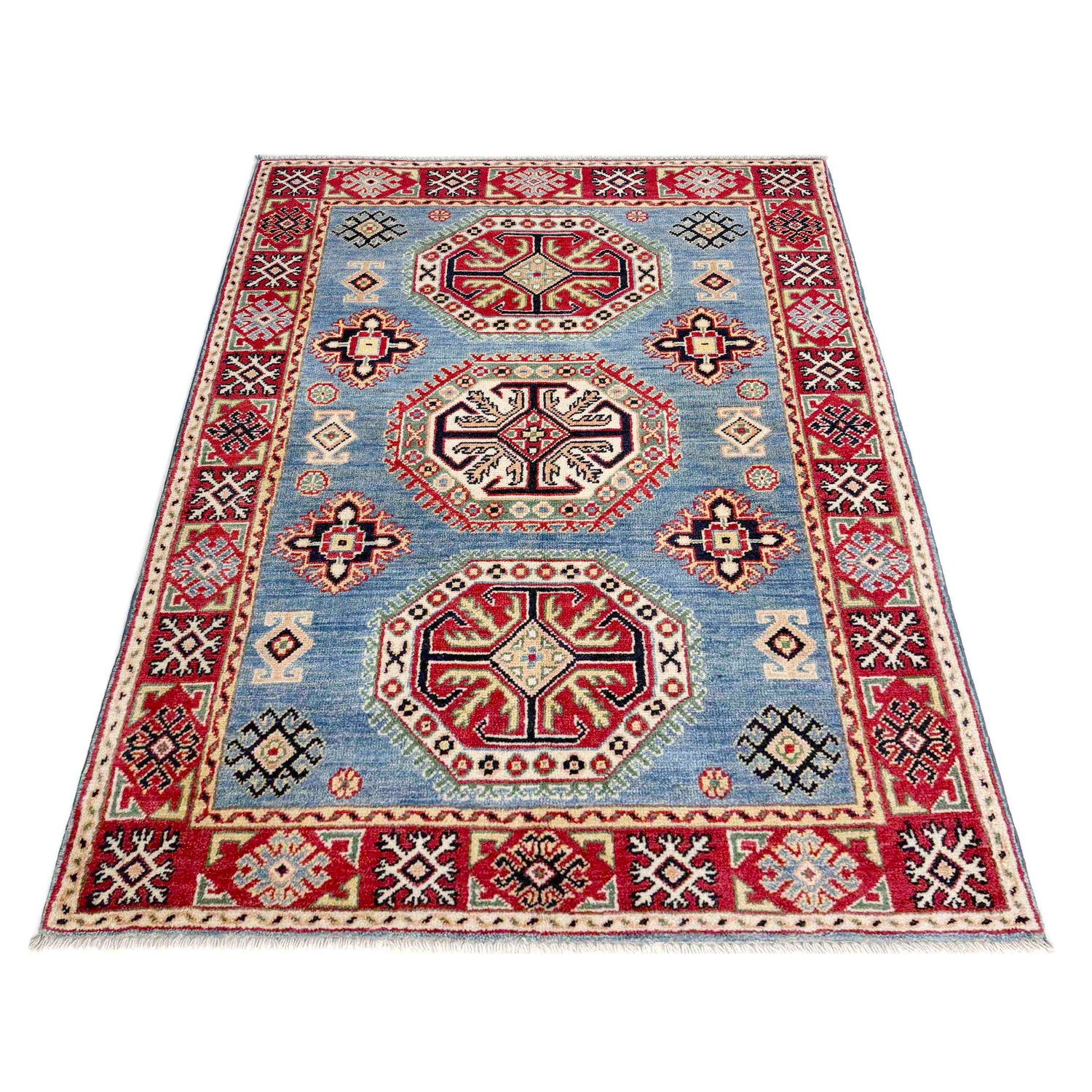 Kazak Rug Handmade Blue Medallion 3x5 ft