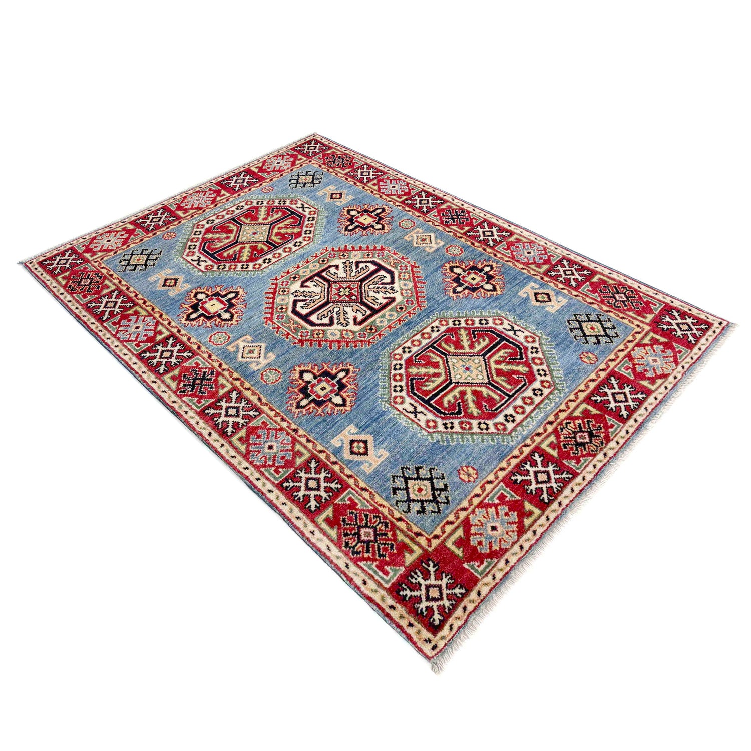 Kazak Rug Handmade Blue Medallion 3x5 ft
