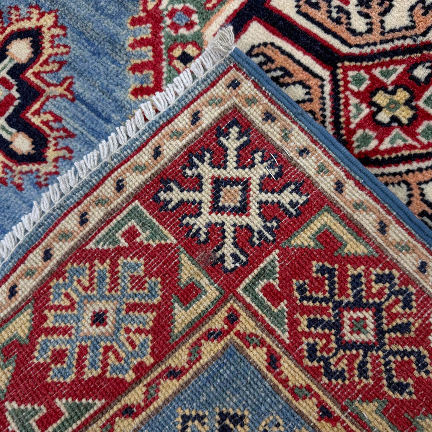 Kazak Rug Handmade Blue Medallion 3x5 ft