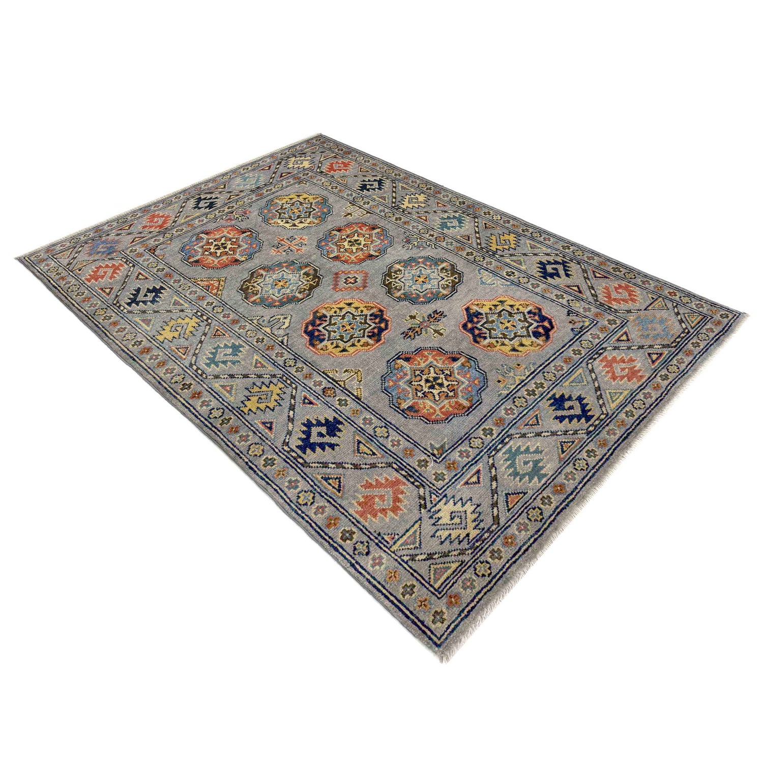 Waziri Area Rug Handmade Gray Medallion 3x5 ft