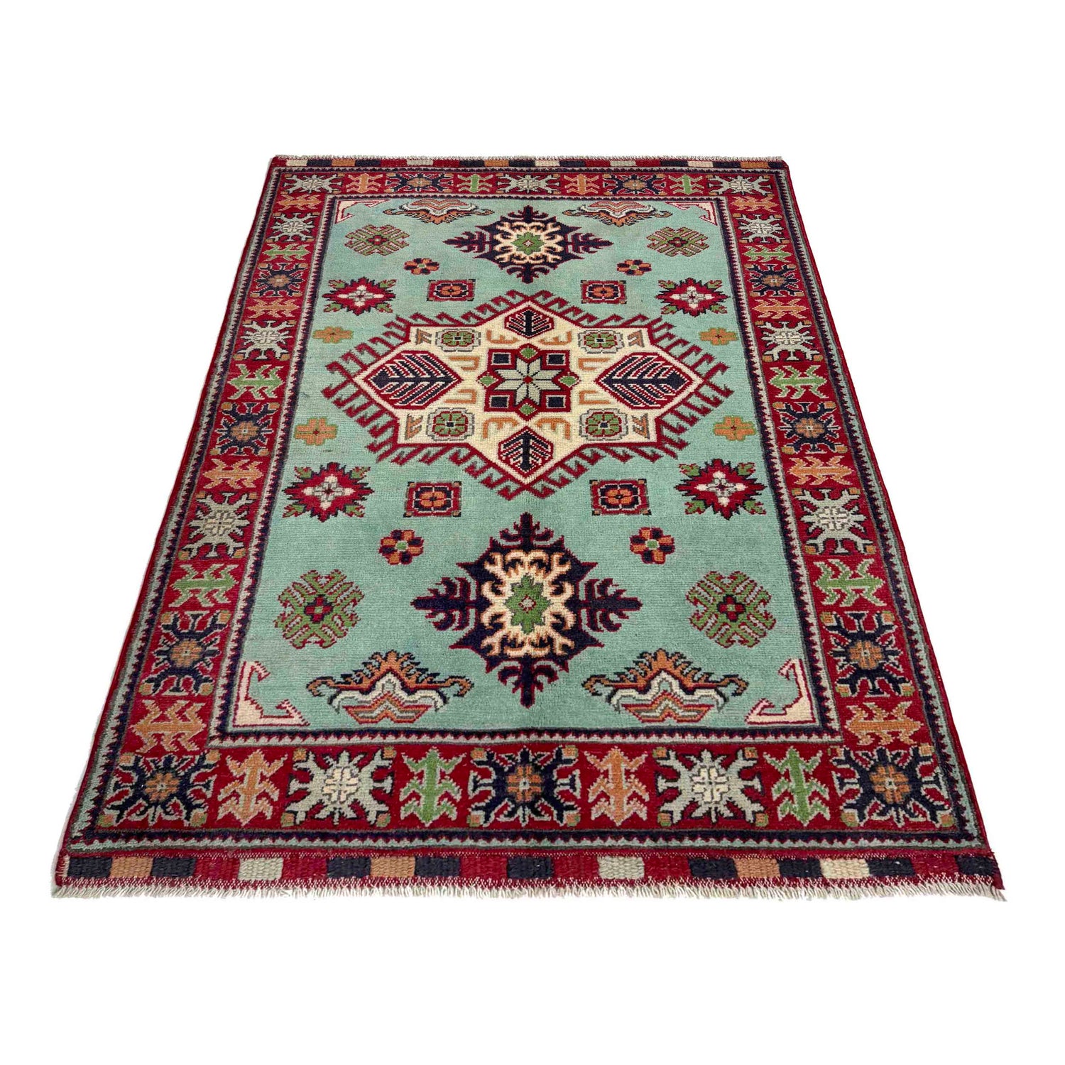 Kazak Rug Handmade Blue Medallion 3x5 ft