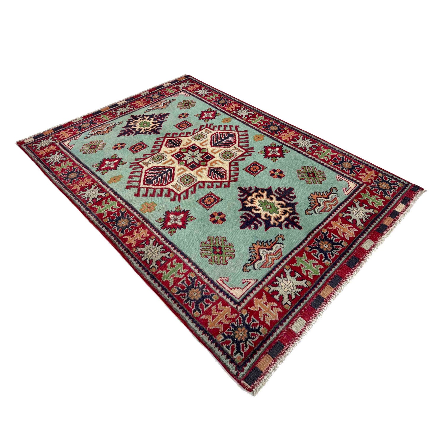 Kazak Rug Handmade Blue Medallion 3x5 ft
