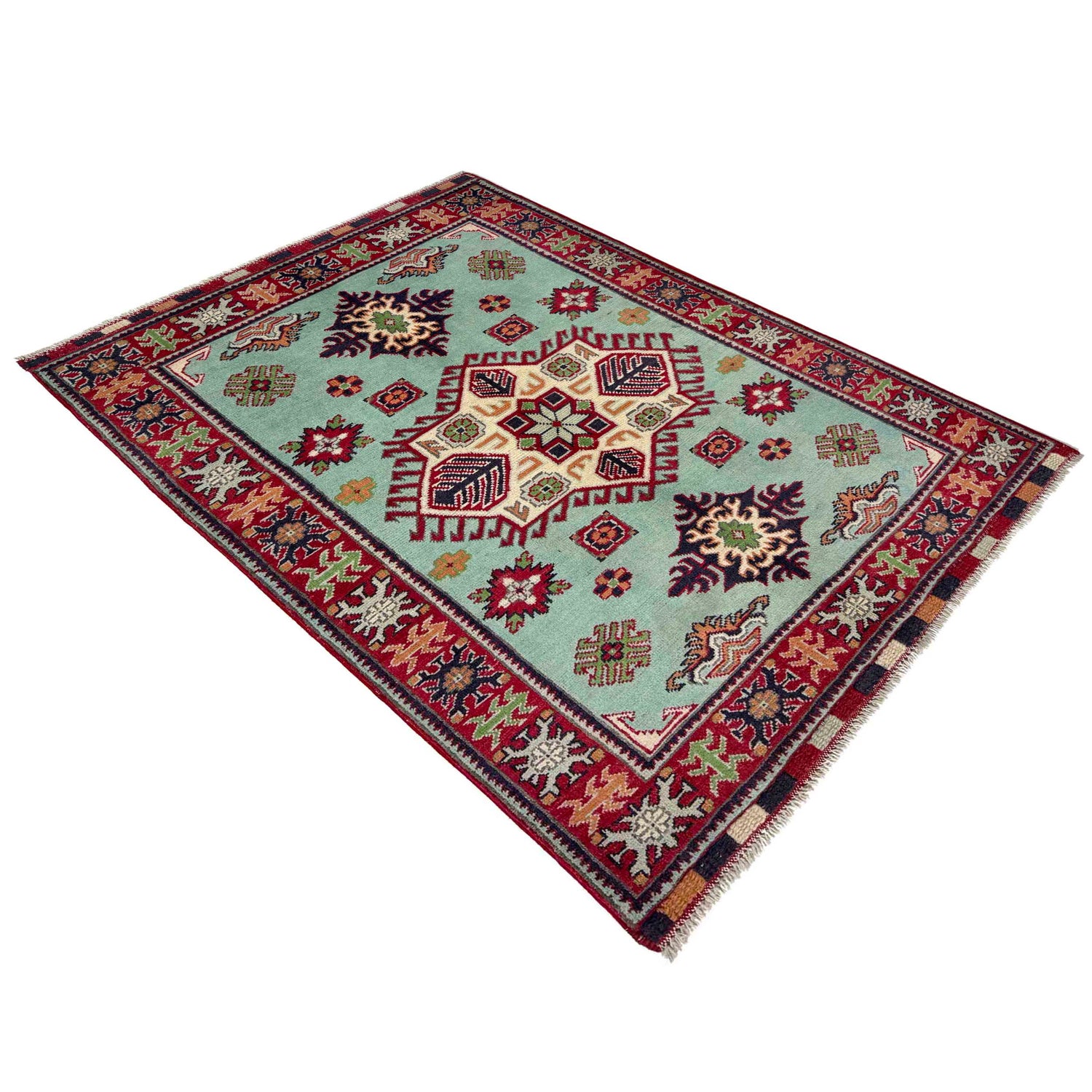 Kazak Rug Handmade Blue Medallion 3x5 ft