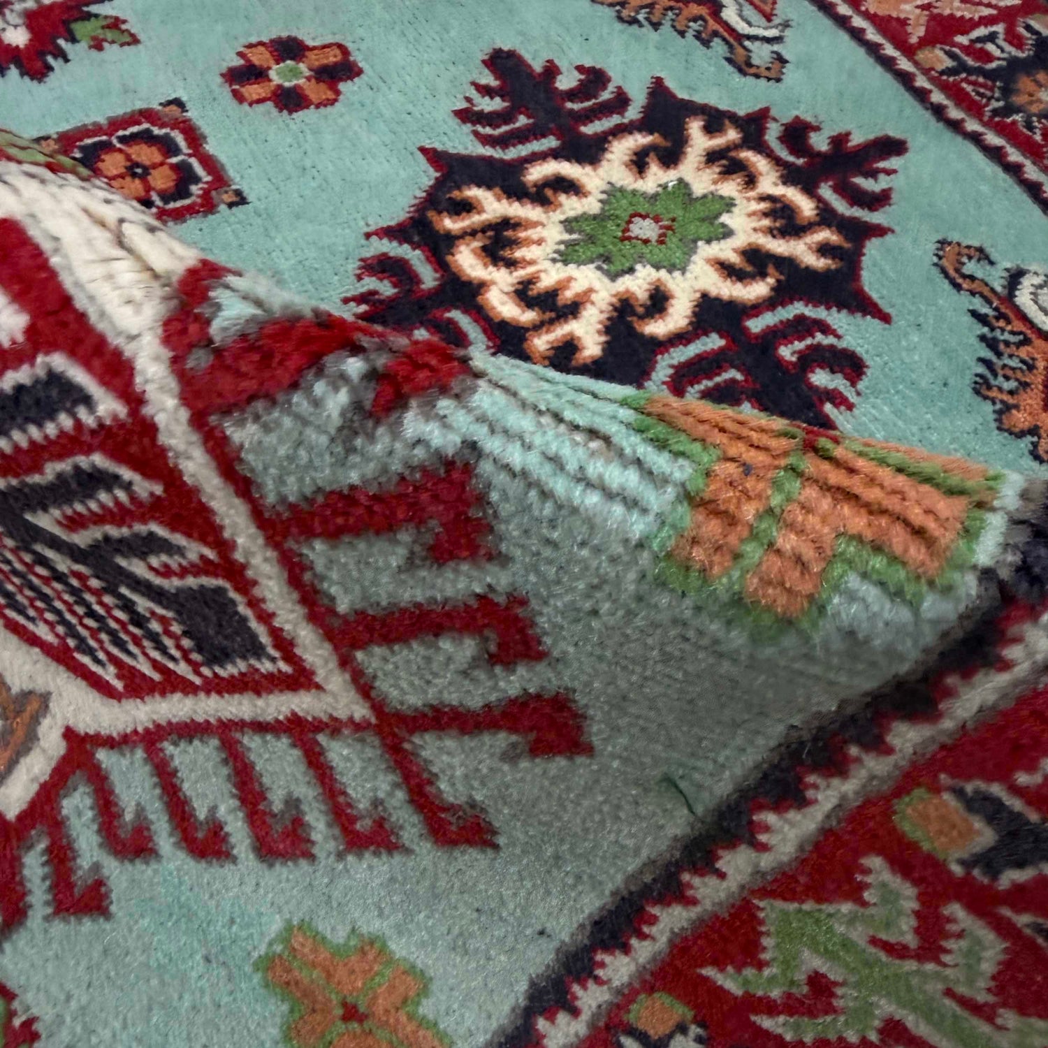 Kazak Rug Handmade Blue Medallion 3x5 ft