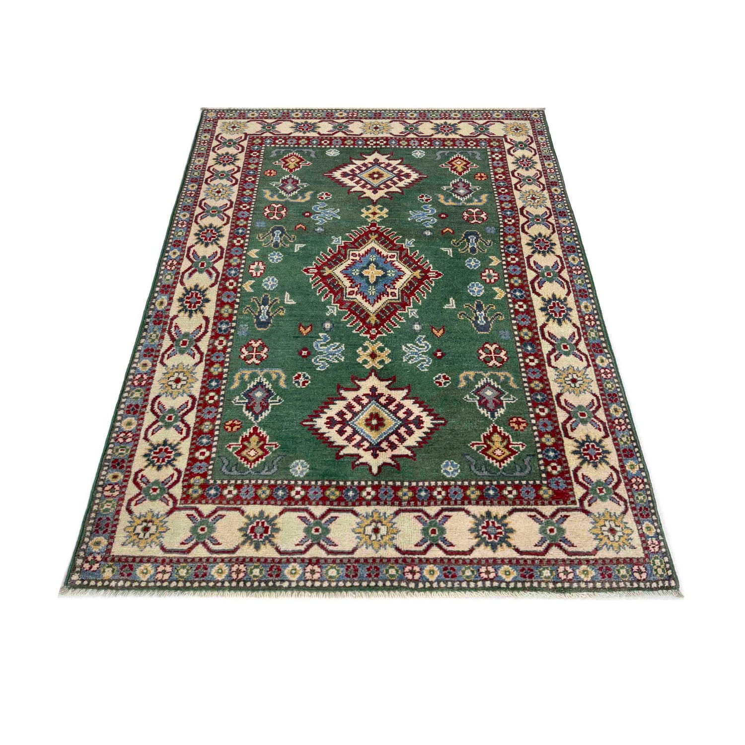 Kazak Rug Handmade Green Medallion 3x5 ft