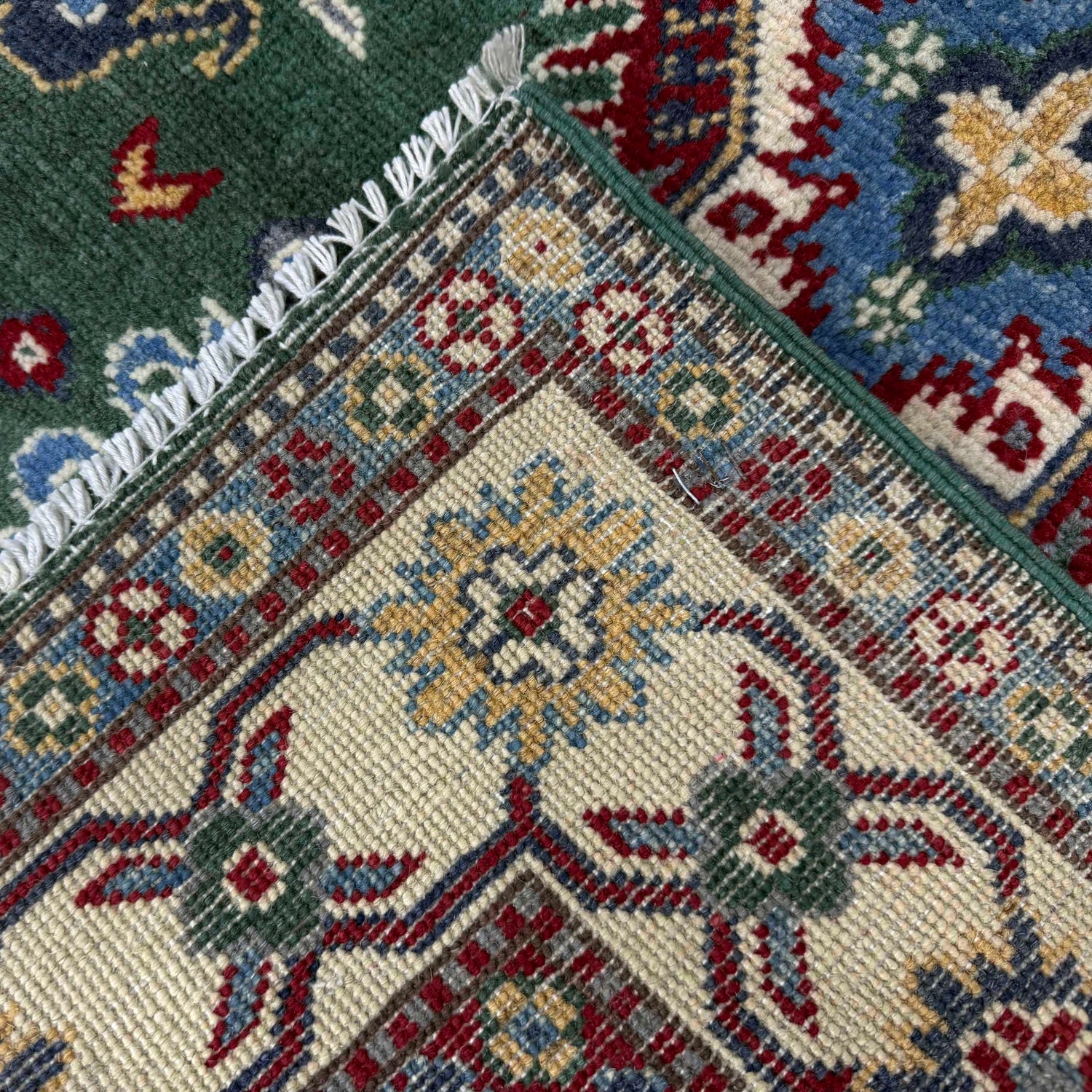 Kazak Rug Handmade Green Medallion 3x5 ft