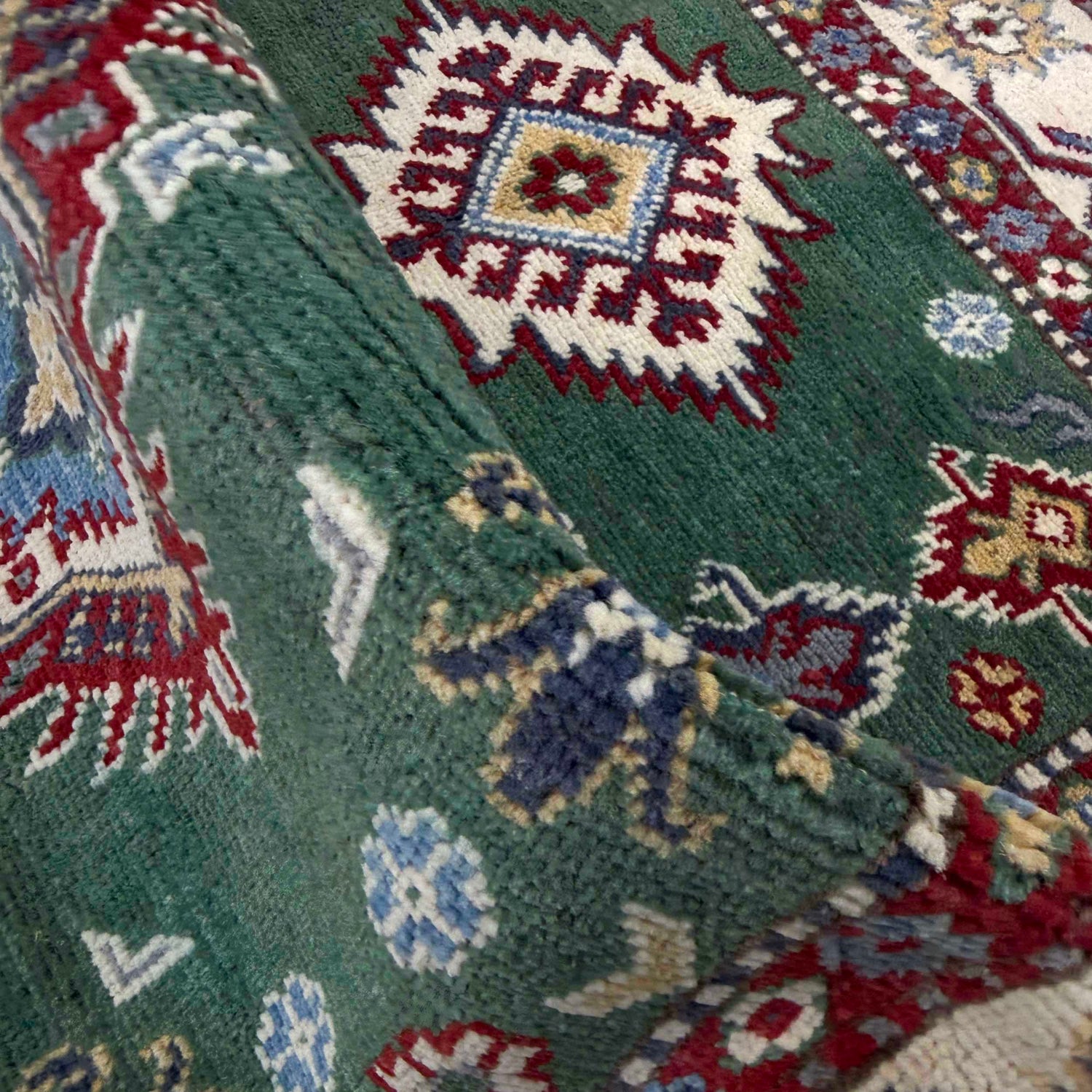 Kazak Rug Handmade Green Medallion 3x5 ft