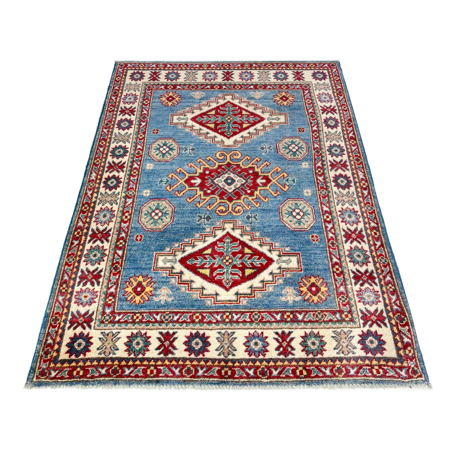 Kazak Rug Handmade Blue Medallion 3x5 ft