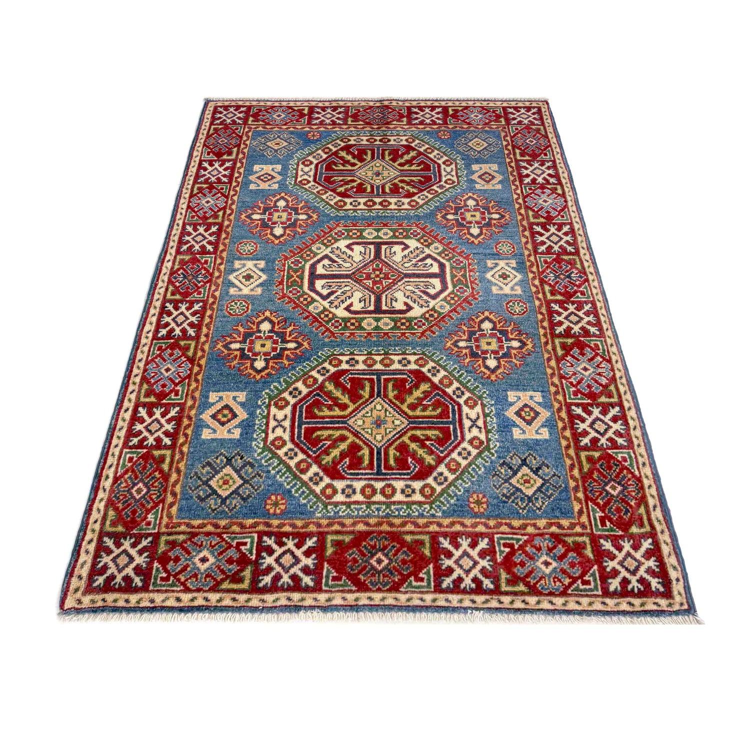 Kazak Rug Handmade Blue Medallion 3x5 ft