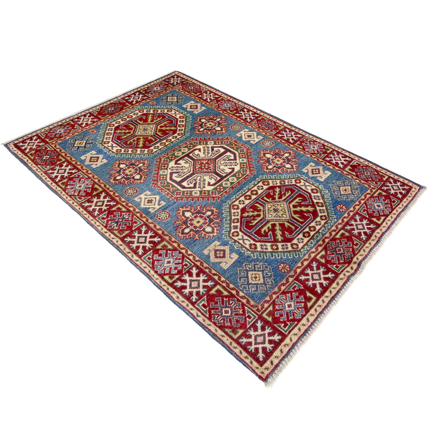Kazak Rug Handmade Blue Medallion 3x5 ft